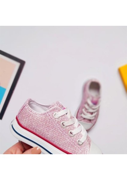 Pembe Simli Içi Yumuşak Taban Şeritli Kız Çocuk Ayakkabı Süper Kalite indirimleri