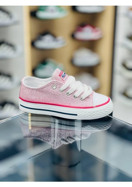 Pembe Simli Içi Yumuşak Taban Şeritli Kız Çocuk Ayakkabı Süper Kalite