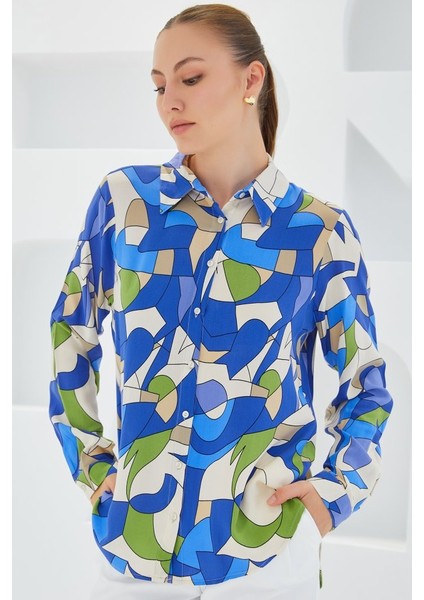 3721 Grafik Desenli Gömlek - Indigo