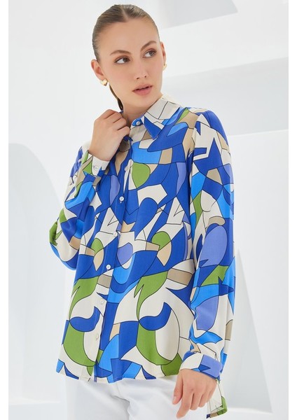 3721 Grafik Desenli Gömlek - Indigo fiyatları