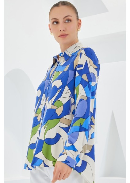 3721 Grafik Desenli Gömlek - Indigo modelleri