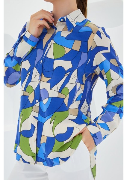 3721 Grafik Desenli Gömlek - Indigo fırsatları