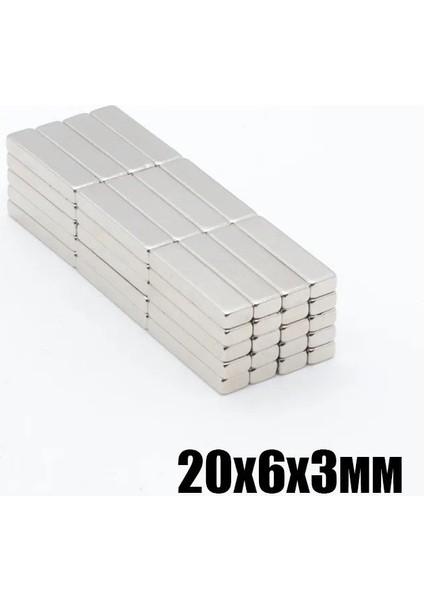 5 Adet - Köşeli Neodyum Mıknatıs, 20X6X3 Mm, Süper Güçlü Magnet, N35 Kalite fiyatları