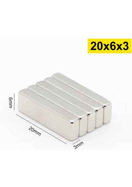 5 Adet - Köşeli Neodyum Mıknatıs, 20X6X3 Mm, Süper Güçlü Magnet, N35 Kalite fırsatları