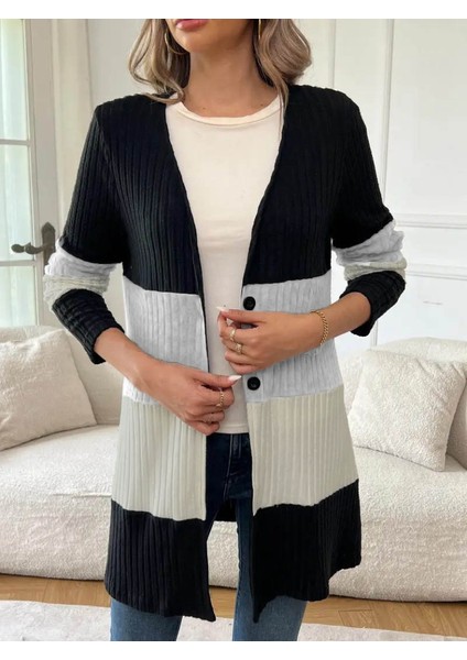 Kadın Uzun Kollu Çok Renkli Önden Düğmeli Uzun Ceket fiyatları