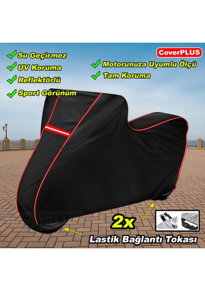 Haojue Hj 150-9 Pro Branda Siyah Kırmızı-Dikişli Reflektörlü Motosiket Brandası Motor Örtüsü Çadır Su Geçirmez Motosiklet Kılıfı Motor Brandası