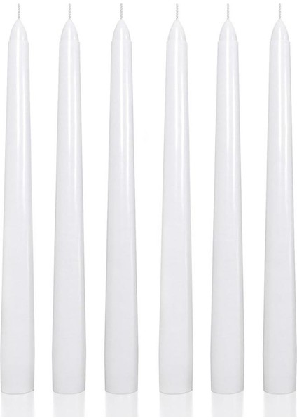 6 Lı Kısa Beyaz Konik Şamdan Mum Yükseklik 18 cm