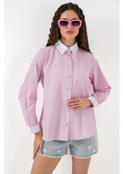 Çizgili Gömlek 20288 - Pembe modelleri