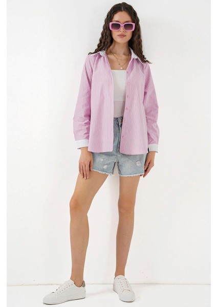 Çizgili Gömlek 20288 - Pembe