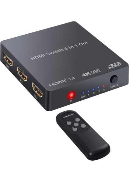 4K HDMI Anahtarı, Ir Uzaktan Kumandalı 3'ü 1 Arada Çıkış, 4K 3D HDMI Dönüştürücü - Dvd/ Ps3 / Ps4 / Tv Vb. ile Uyumludur. fırsatları