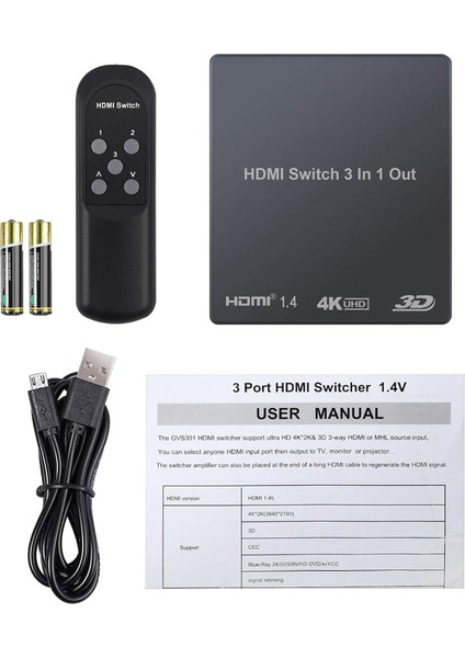 4K HDMI Anahtarı, Ir Uzaktan Kumandalı 3'ü 1 Arada Çıkış, 4K 3D HDMI Dönüştürücü - Dvd/ Ps3 / Ps4 / Tv Vb. ile Uyumludur.
