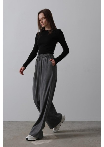 Miralis Beli Lastikli Bol Paça Pantolon - Antrasit