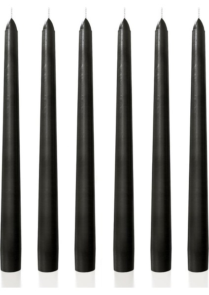 6 Lı Kısa Siyah Konik Şamdan Mum Yükseklik 18 cm