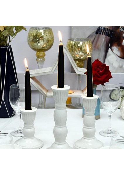 6 Lı Kısa Siyah Konik Şamdan Mum Yükseklik 18 cm modelleri