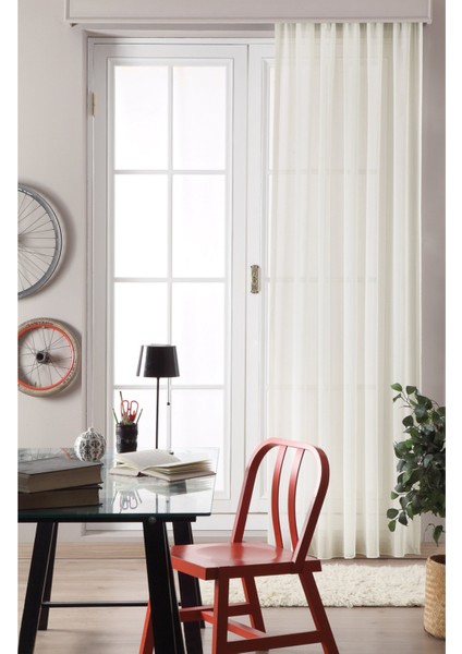 Taç Nebreska Hazır Tül Perde Krem 300X270 cm