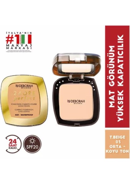 24ORE Compact Long Lasting Fondöten T.beige 03