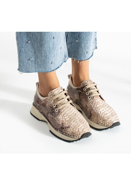 Ludis- Hakiki Deri Yılan Baskılı Bağcıklı Sneaker fiyatları
