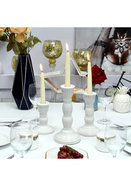 6 Lı Kısa Krem Konik Şamdan Mum Yükseklik 18 cm modelleri