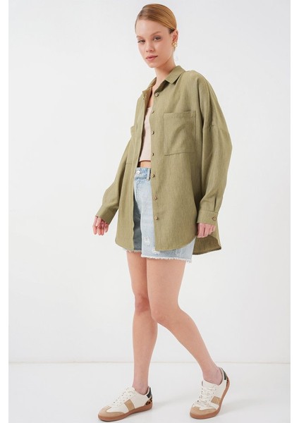 20126 Oversize Keten Gömlek - Çağla fiyatları
