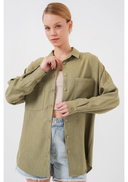 20126 Oversize Keten Gömlek - Çağla fırsatları