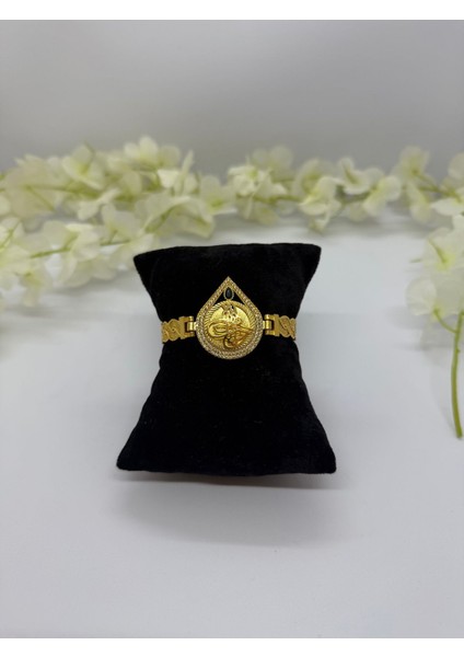 22 Ayar Altın Kaplama Taşlı Osmanlı Tuğra Kelepçe LVD513-2