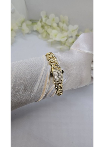 14 Ayar Altın Kaplama Yarı Taşlı 1.3 cm Gurmet Bileklik Model 3