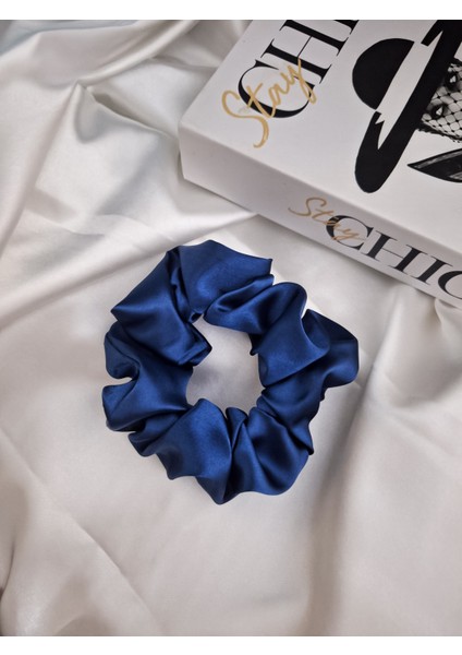 Çocuk Saten Toka - Derin Mavi – Tekli Lüks Lastik Model Scrunchie modelleri