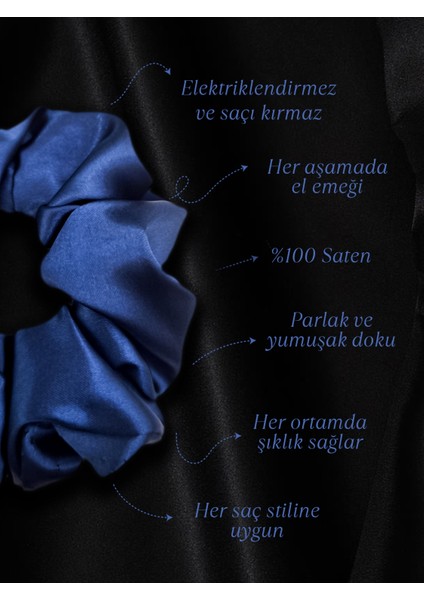 Çocuk Saten Toka - Derin Mavi – Tekli Lüks Lastik Model Scrunchie fırsatları