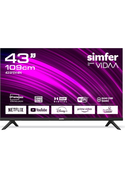 43sfsv4n 43" 109 Ekran Uydu Alıcılı Full Hd Vıdaa Smart Led Tv