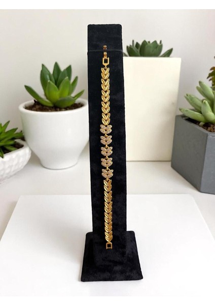 14 Ayar Altın Kaplama Başak Motifli Özel Tasarım Su Yolu Bileklik LVD204