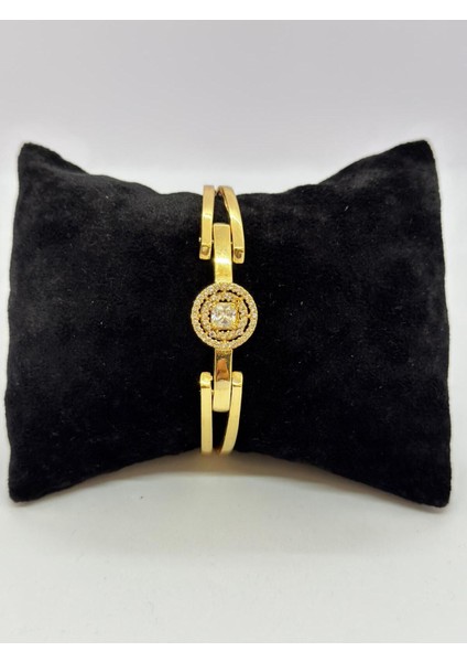 22 Ayar Altın Kaplama Yuvarlak Motif Kare Baget Taşlı Kelepçe LVD568-2 modelleri