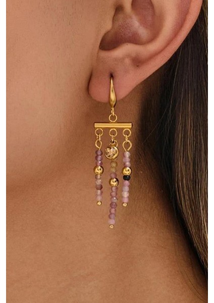 Ametist Doğaltaşlı Altın Kaplama Kadın Küpe fiyatları