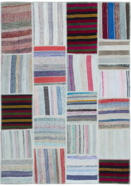 Iskece Bej Patchwork Yün Modern Desenli Yün Hav Toz Vermez Leke Tutmayan Salon Yolluk Mutfak El Dokuma Halı