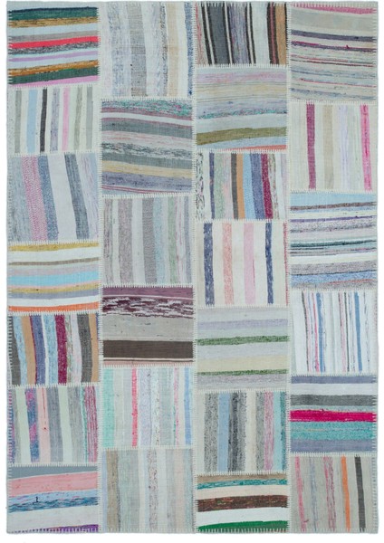 Iskece Bej Patchwork Yün Modern Desenli Yün Hav Toz Vermez Leke Tutmayan Salon Yolluk Mutfak El Dokuma Halı