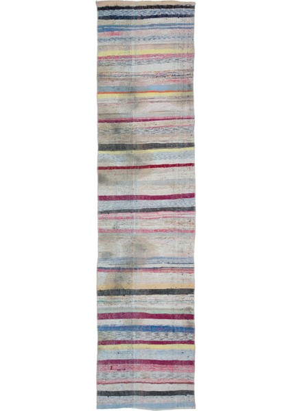 Teselya Bej Çizgili Yün Modern Desenli Yün Hav Toz Vermez Leke Tutmayan Salon Yolluk Mutfak El Dokuma Halı