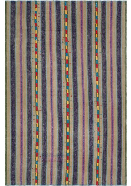 Girit Bej Çizgili Yün Modern Desenli Yün Hav Toz Vermez Leke Tutmayan Salon Yolluk Mutfak El Dokuma Halı