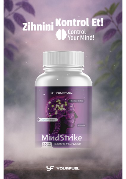 MindStrike | Cognizin® Sitikolin İçerikli | B1, B6 ve B12 Vitaminli Takviye | 40 Kapsül | 20 Günlük