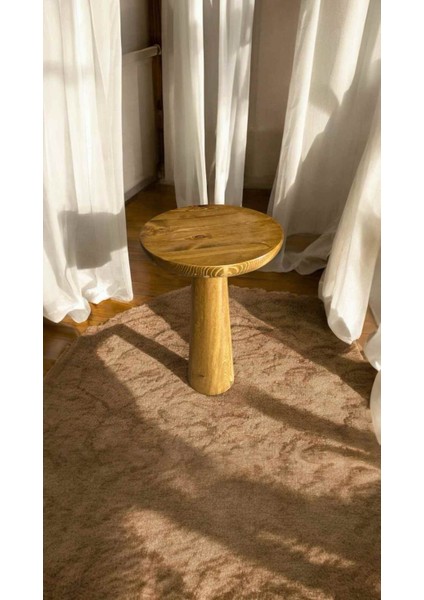 Ahşap Mantar Sehpa – Doğal Masif Tütün Renk Tekli Yan Sehpa