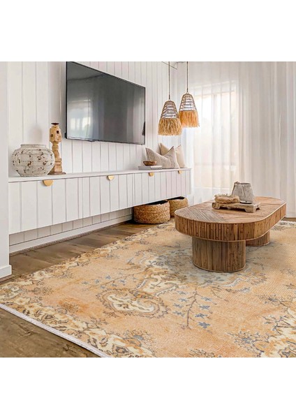 Bej Klasik Etnik Modern Desenli Pamuk Makinada Yıkanabilir Hav Toz Vermez Leke Tutmayan Kaymaz Taban Dijital Makine Baskı Salon Yolluk Mutfak Halı modelleri