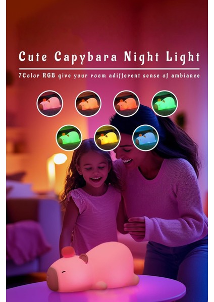 Çocuk Bebek Odası Yatan Kapibara Gece Lambası LED Işıklı Sevimli Figürlü Dokunmatik Silikon Pet fiyatları