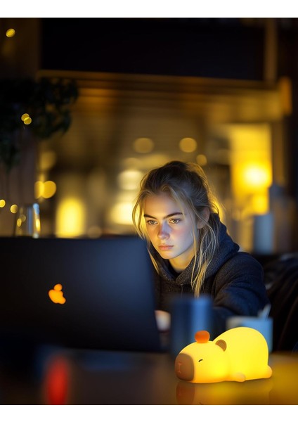 Çocuk Bebek Odası Yatan Kapibara Gece Lambası LED Işıklı Sevimli Figürlü Dokunmatik Silikon Pet