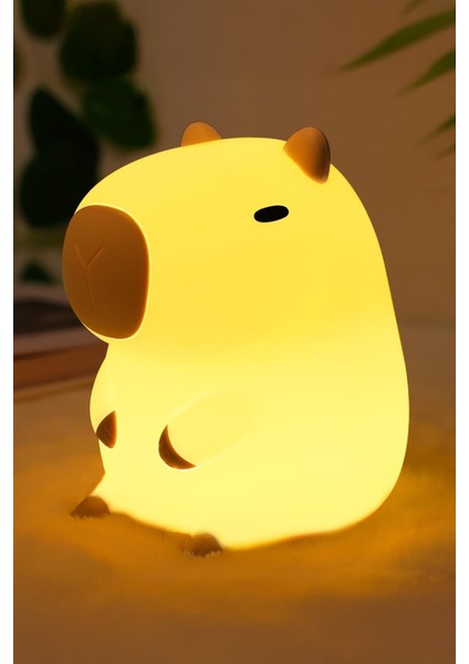Çocuk Bebek Odası Kapibara Figür Gece Lambası LED Işıklı Sevimli Figürlü Dokunmatik Silikon Şarjlı