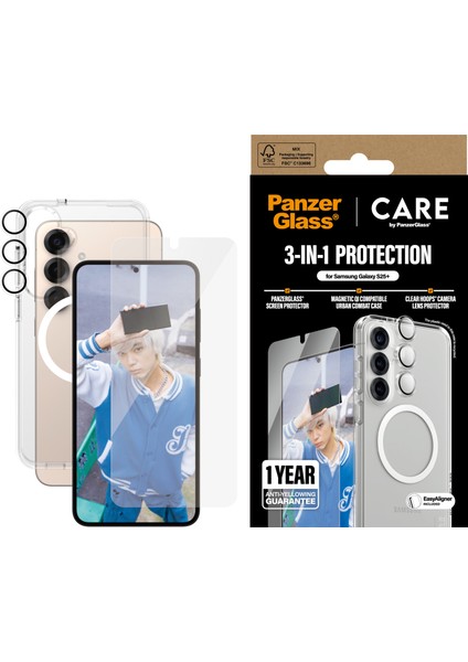 Care By Panzerglass Flagship Samsung Galaxy S25+ 3'lü Çerçeve Aparatlı Telefon Koruma Seti
