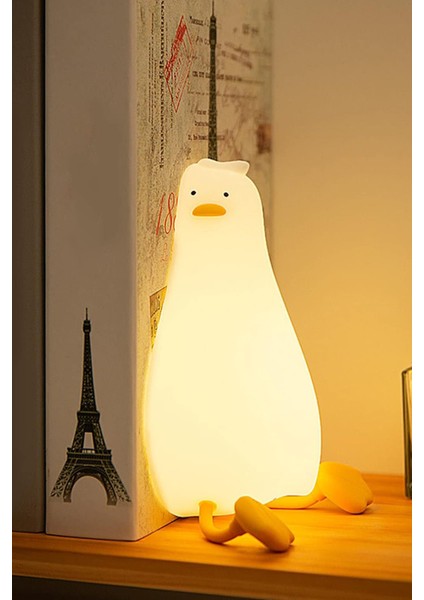 Çocuk Bebek Odası Yatan Ördek Figür Gece Lambası LED Işık Sevimli Figürlü Dokunmatik Şarjlı