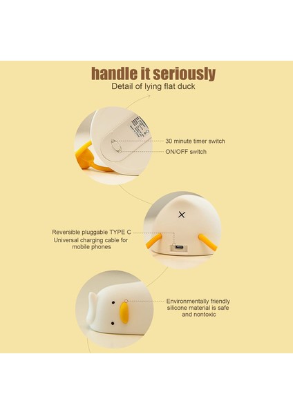 Çocuk Bebek Odası Yatan Ördek Figür Gece Lambası LED Işık Sevimli Figürlü Dokunmatik Şarjlı indirimleri