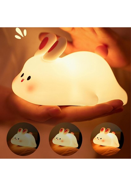 Çocuk Bebek Odası Tavşan Figür Gece Lambası LED Işık Sevimli Figürlü Dokunmatik Slikon Pet Şarjlı indirimleri