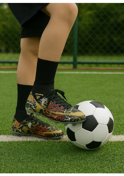 Çocuk Likralı Çoraplı Vinnex Spor Krampon Ayakkabı-Siyah-Altın fiyatları