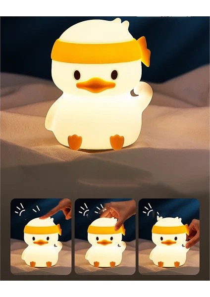 Çocuk Bebek Odası Bandanalı Ördek Figür Gece Lambası LED Işık Sevimli Figürlü Dokunmatik Şarjlı modelleri