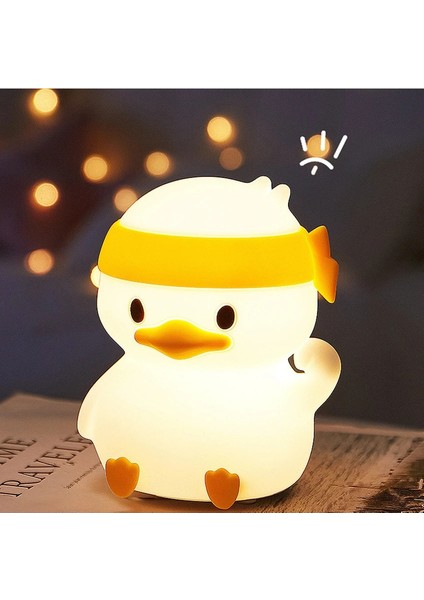Çocuk Bebek Odası Bandanalı Ördek Figür Gece Lambası LED Işık Sevimli Figürlü Dokunmatik Şarjlı fırsatları