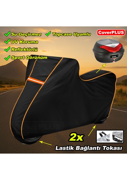 Reflektörlü Siyah Turuncu Dikişli Sym Joymax Z Plus 250 Pro Arka Çanta Uyumlu Branda Motosiket Brandası Motor Örtüsü Çadır Su Geçirmez Motosiklet Kılıfı Motor Brandası modelleri